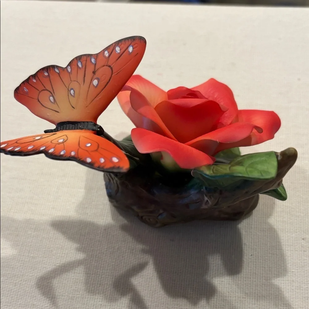 Elegant Red Rose and Butterfly Figurine